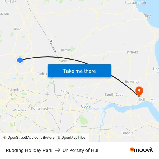 Rudding Holiday Park to University of Hull map