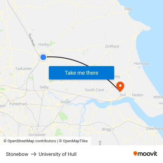 Stonebow to University of Hull map