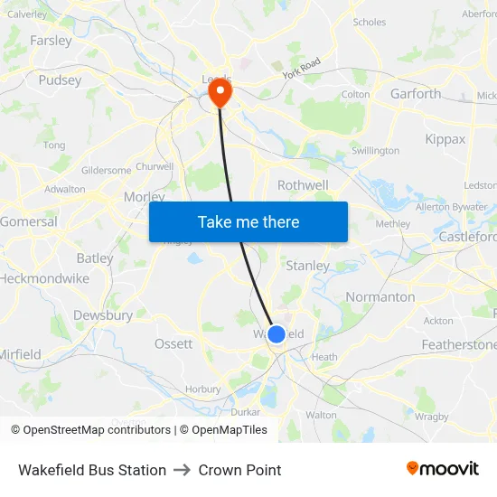 Wakefield Bus Station to Crown Point map