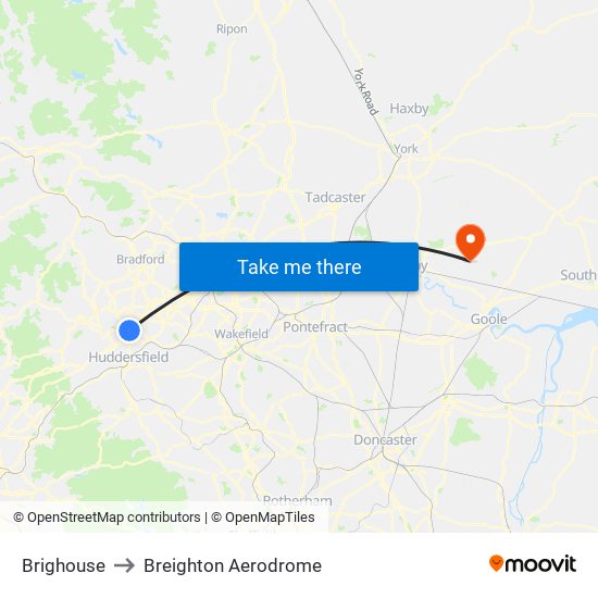 Brighouse to Breighton Aerodrome map