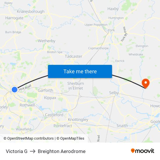 Victoria G to Breighton Aerodrome map