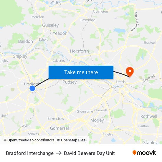 Bradford Interchange to David Beavers Day Unit map