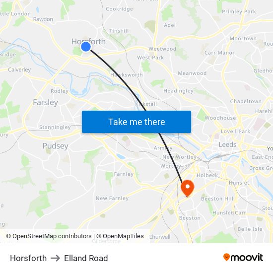 Horsforth to Elland Road map