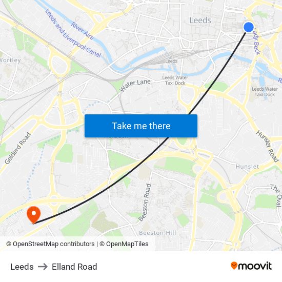 Leeds to Elland Road map