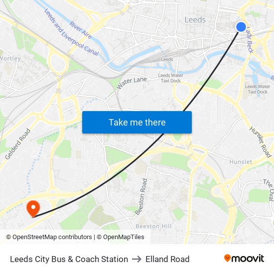 Leeds City Bus & Coach Station to Elland Road map