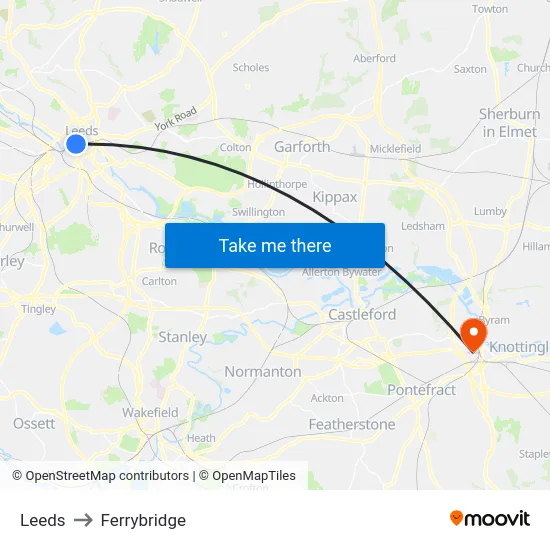 Leeds to Ferrybridge map