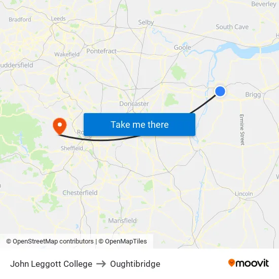John Leggott College to Oughtibridge map
