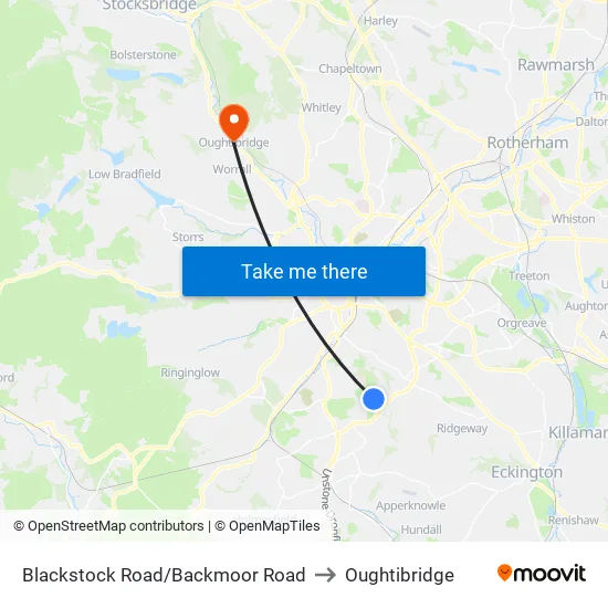 Blackstock Road/Backmoor Road to Oughtibridge map