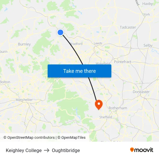 Keighley College to Oughtibridge map