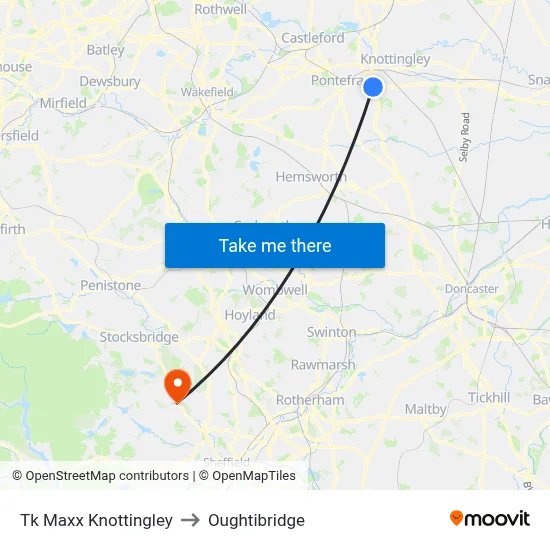 Tk Maxx Knottingley to Oughtibridge map