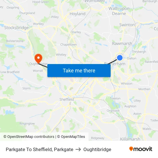 Parkgate To Sheffield, Parkgate to Oughtibridge map