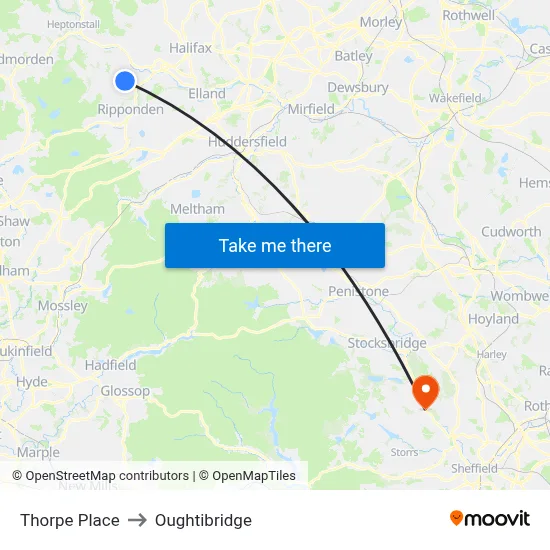 Thorpe Place to Oughtibridge map