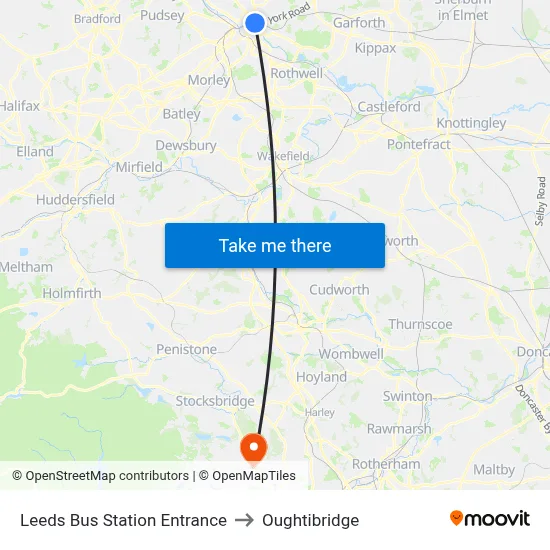 Leeds Bus Station Entrance to Oughtibridge map
