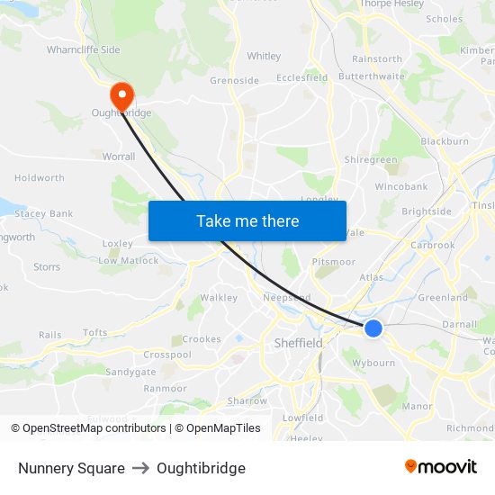 Nunnery Square to Oughtibridge map