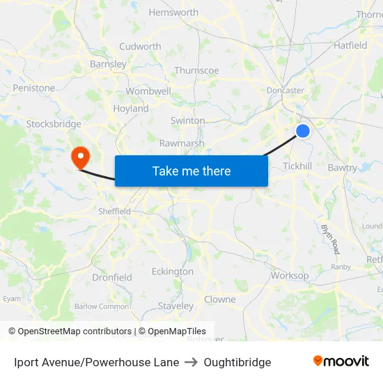 Iport Avenue/Powerhouse Lane to Oughtibridge map