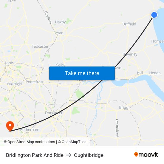 Bridlington Park And Ride to Oughtibridge map
