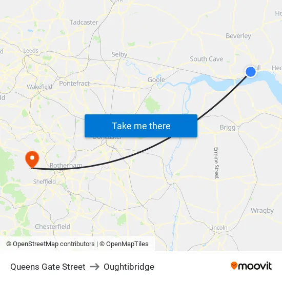 Queens Gate Street to Oughtibridge map