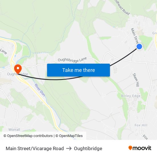 Main Street/Vicarage Road to Oughtibridge map