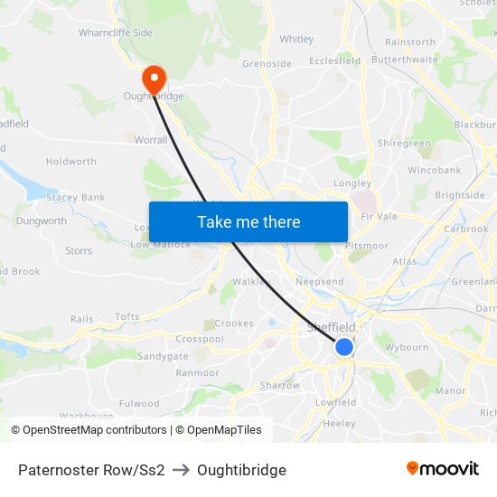 Paternoster Row/Ss2 to Oughtibridge map