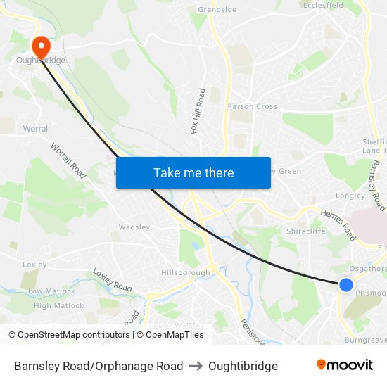 Barnsley Road/Orphanage Road to Oughtibridge map