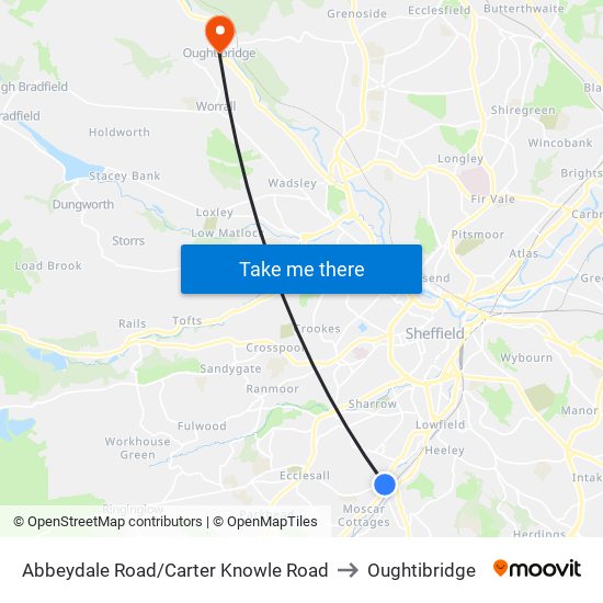 Abbeydale Road/Carter Knowle Road to Oughtibridge map