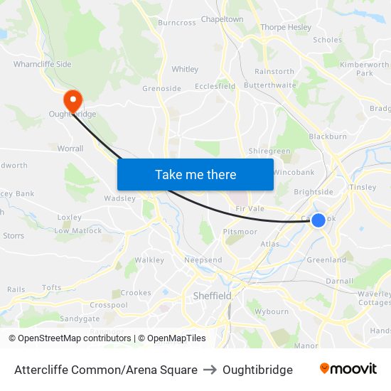 Attercliffe Common/Arena Square to Oughtibridge map