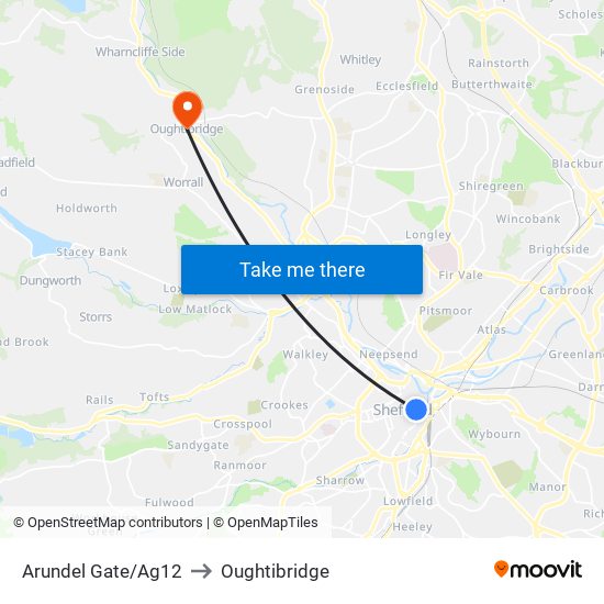 Arundel Gate/Ag12 to Oughtibridge map