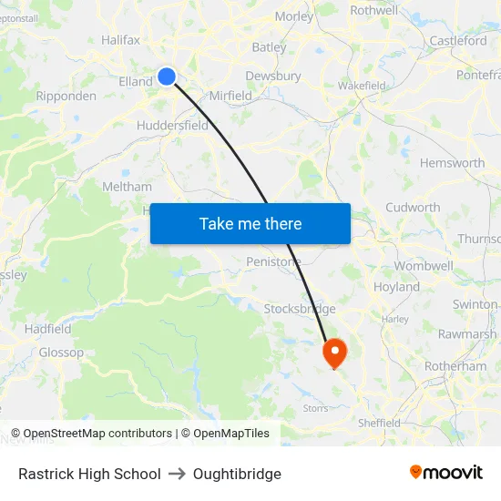 Rastrick High School to Oughtibridge map