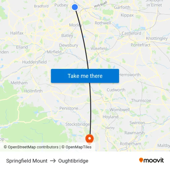 Springfield Mount to Oughtibridge map