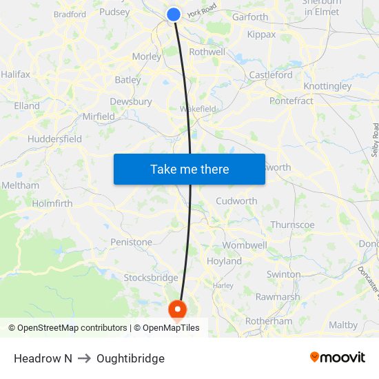 Headrow N to Oughtibridge map