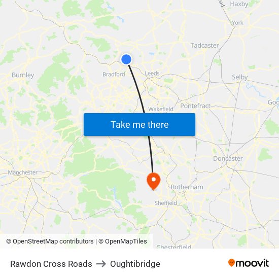 Rawdon Cross Roads to Oughtibridge map