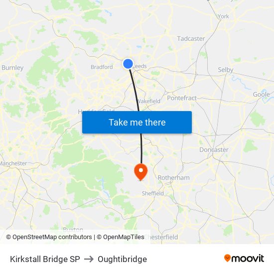 Kirkstall Bridge SP to Oughtibridge map