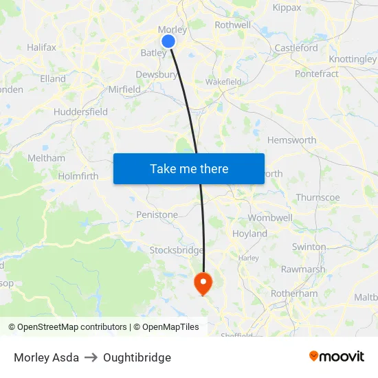 Morley Asda to Oughtibridge map