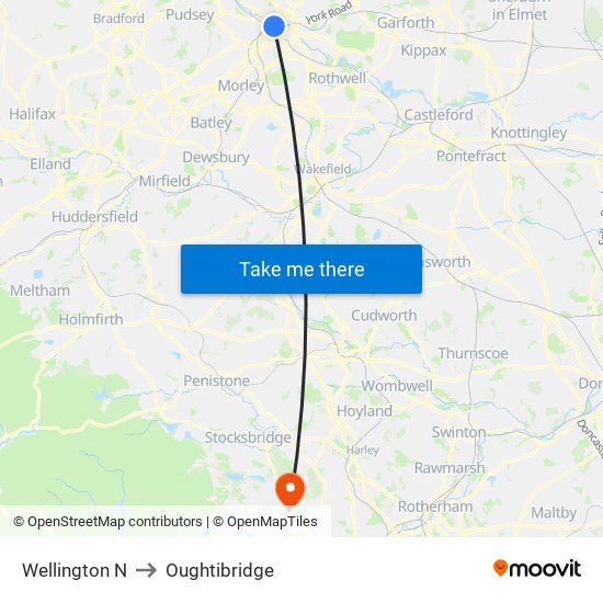 Wellington N to Oughtibridge map