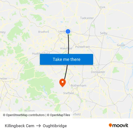 Killingbeck Cemetery to Oughtibridge map