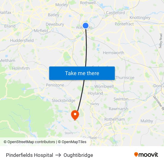 Pinderfields Hospital to Oughtibridge map