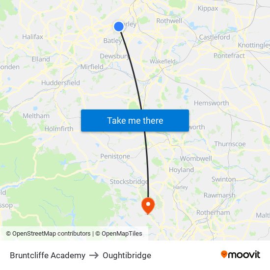 Bruntcliffe Academy to Oughtibridge map