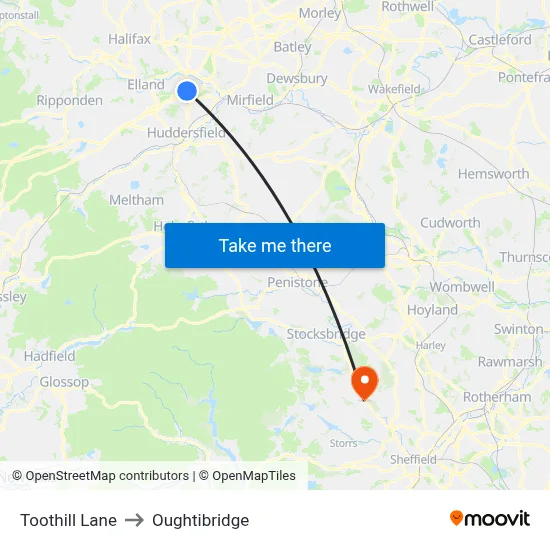 Toothill Lane to Oughtibridge map