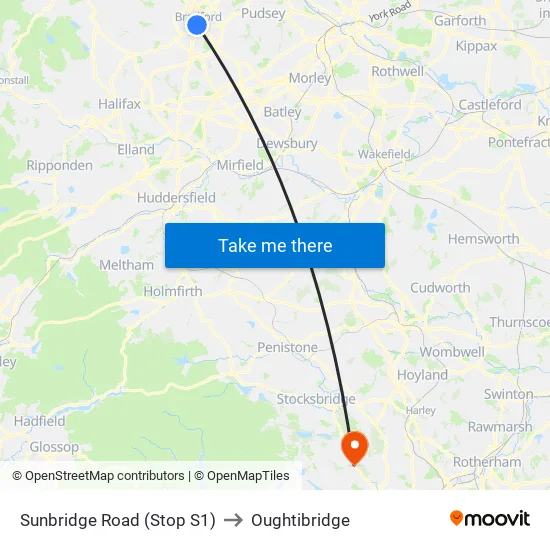 Sunbridge Road (Stop S1) to Oughtibridge map