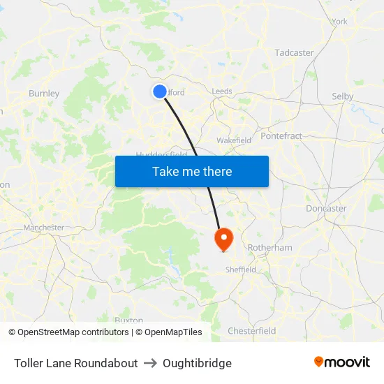 Toller Lane Roundabout to Oughtibridge map