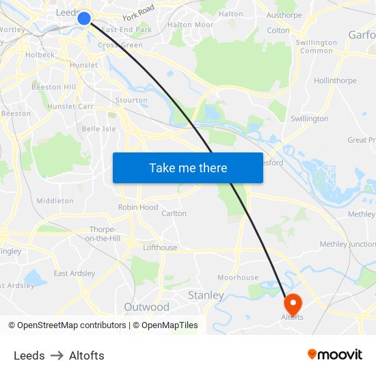 Leeds to Altofts map