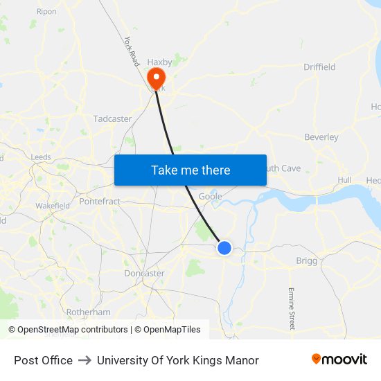 Post Office to University Of York Kings Manor map