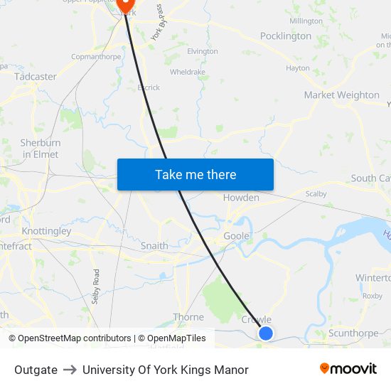 Outgate to University Of York Kings Manor map