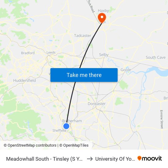 Meadowhall South - Tinsley (S Yorks Supertram), Meadowhall to University Of York Kings Manor map