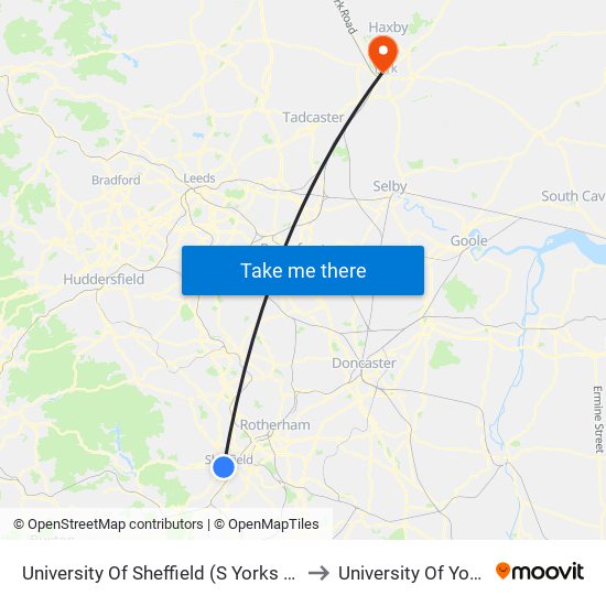 University Of Sheffield (S Yorks Supertram), Western Bank to University Of York Kings Manor map