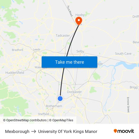 Mexborough to University Of York Kings Manor map