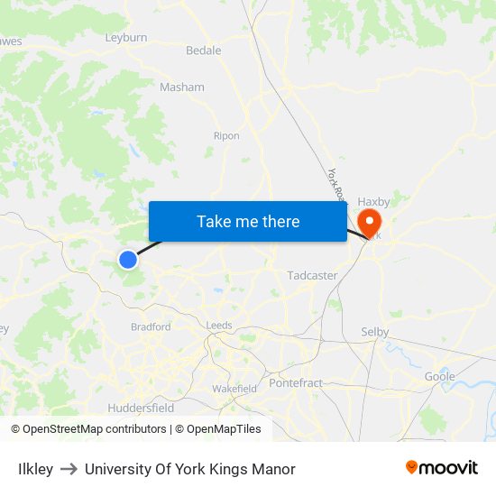 Ilkley to University Of York Kings Manor map