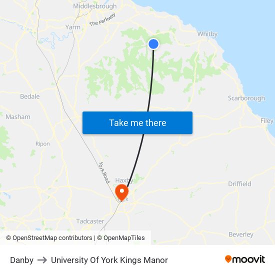 Danby to University Of York Kings Manor map