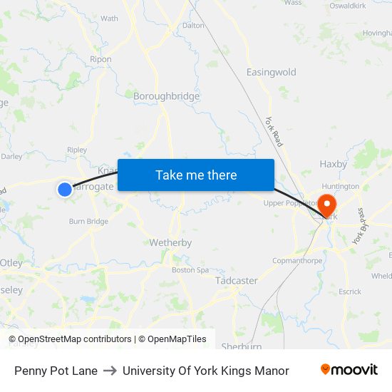 Penny Pot Lane to University Of York Kings Manor map