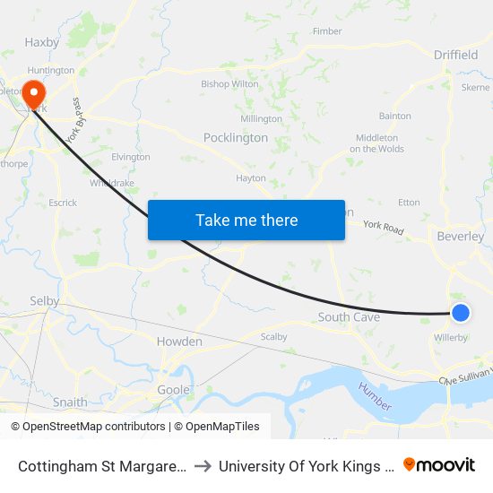 Cottingham St Margarets Ave to University Of York Kings Manor map